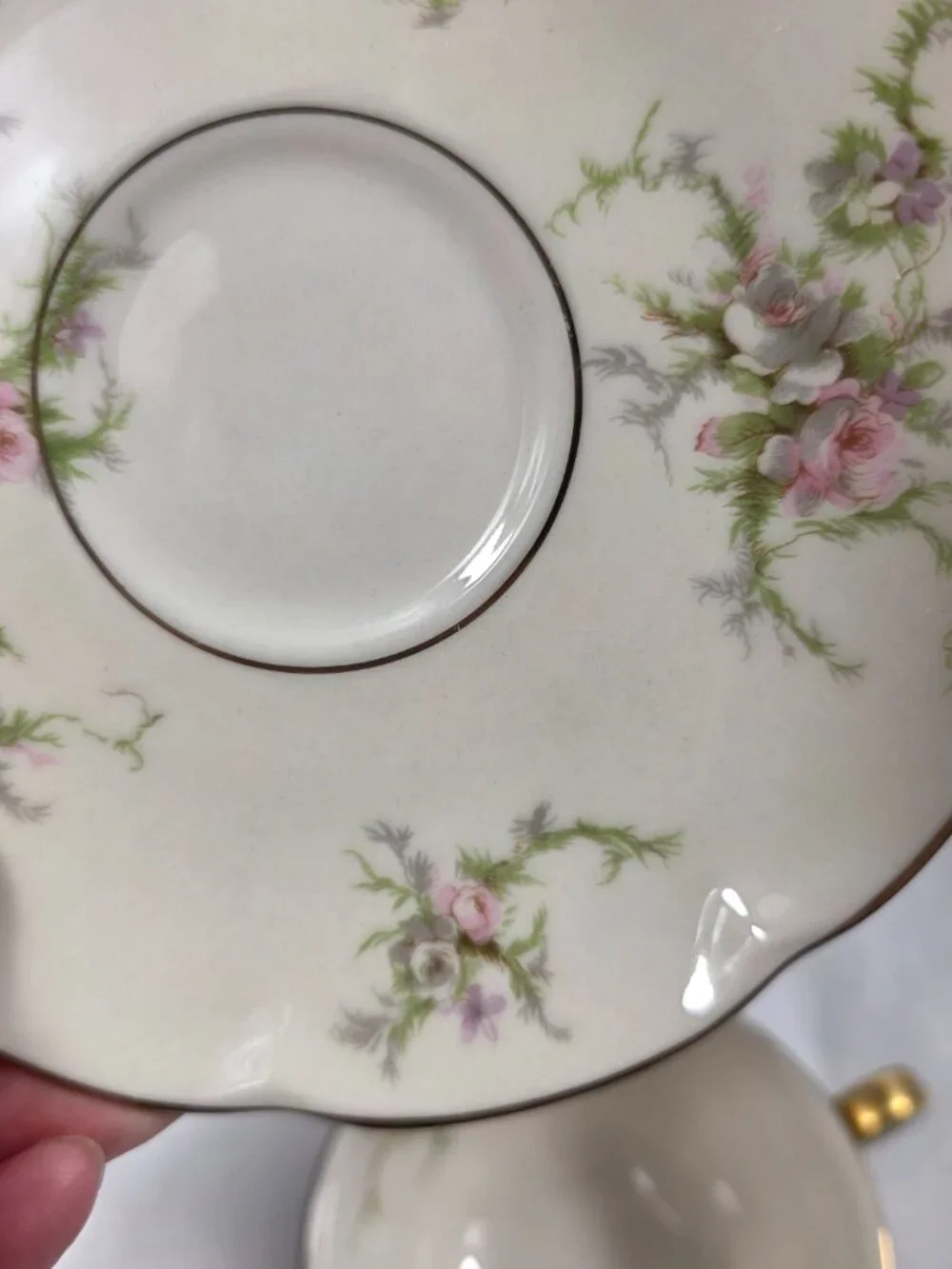 TWO Haviland Rosalinde (New York) Cup & Saucer Sets Pink & Lavendar Flowers